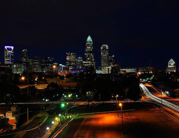 Charlotte Poster featuring the photograph Charlotte NC at night by Flees Photos