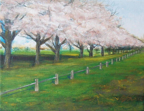 Landscape Poster featuring the painting Cherry Blossom Christchurch by Jane See