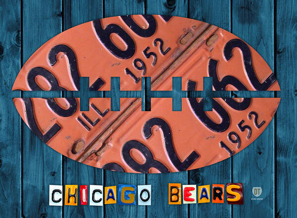 Chicago Poster featuring the mixed media Chicago Bears Football Recycled License Plate Art by Design Turnpike