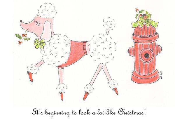 Poodle Poster featuring the painting Christmas Poodle by Stephanie Grant