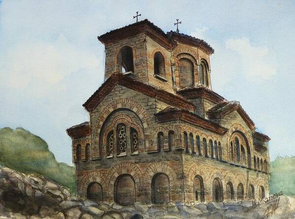 Architecture Poster featuring the painting Church of St Demetrius of Thessaloniki Veliko Tarnovo Bulgaria by Henrieta Maneva