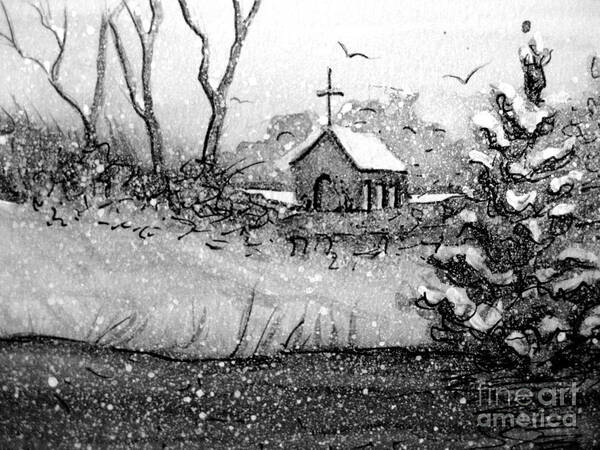 Church Poster featuring the painting Church Snow Scene by Gretchen Allen