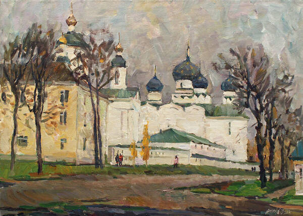 Landscape Poster featuring the painting Cloudy at Uglich by Juliya Zhukova