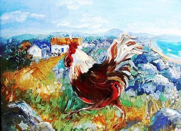 Landscape Poster featuring the painting Cockerel by the Beach by Trudi Doyle