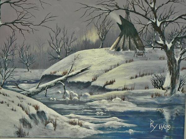 Night Scene Poster featuring the painting Cool Winter Eve by Ray Nutaitis