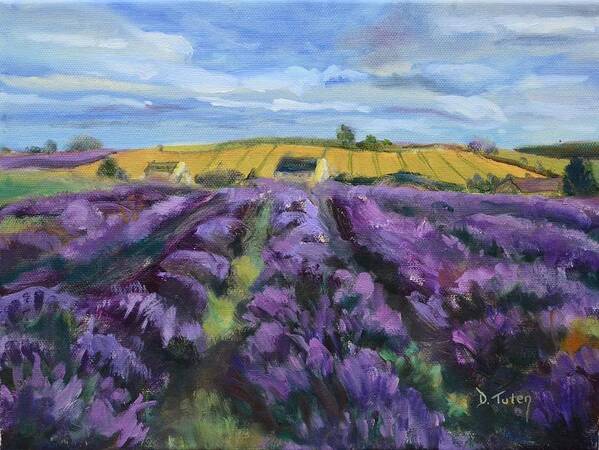 Lavender Poster featuring the painting Cotswold Lavender Fields by Donna Tuten