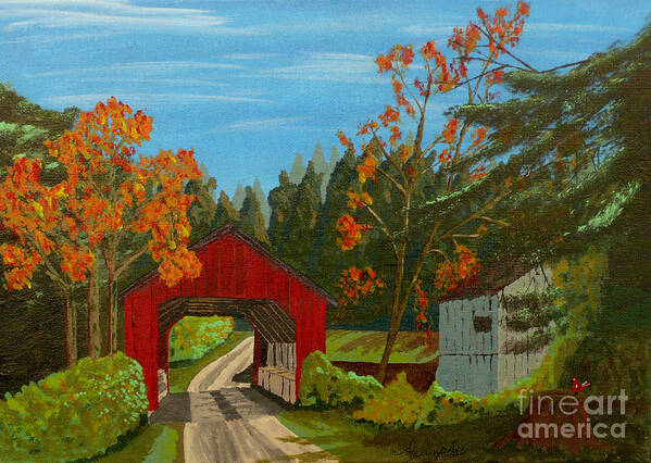 Path Poster featuring the painting Covered Bridge by Anthony Dunphy