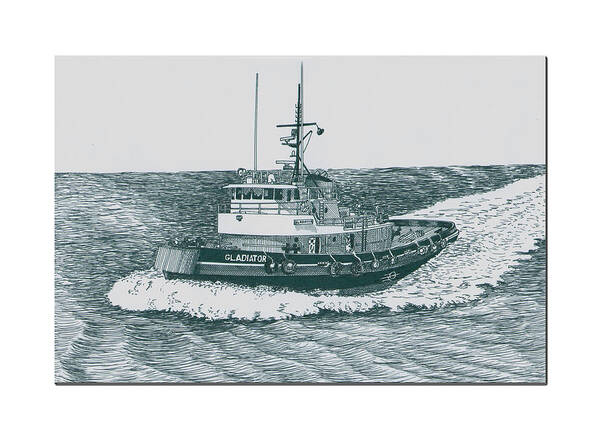 Built In 1975 Poster featuring the drawing Crowley Tugboat ocean going GLADIATOR by Jack Pumphrey