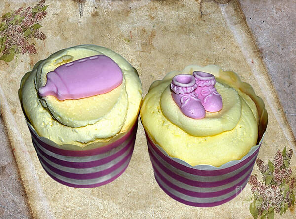 Photography Poster featuring the photograph Cupcakes - Booties and Baby Bottle by Kaye Menner