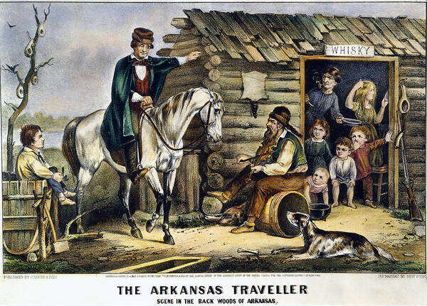 1870 Poster featuring the drawing The Arkansas Traveler by Currier and Ives