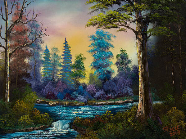 Landscape Poster featuring the painting Waterfall Fantasy by Chris Steele