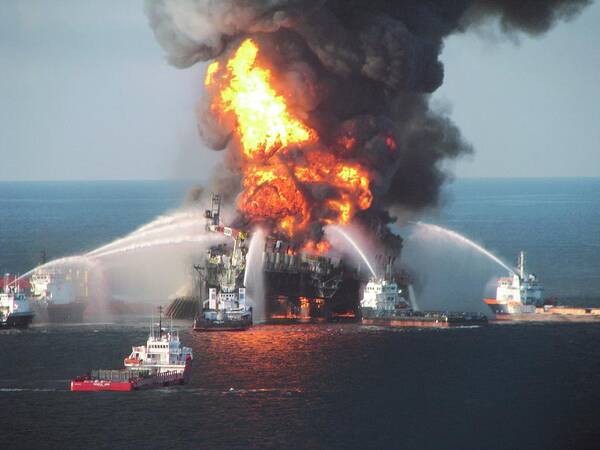 Deepwater Horizon Poster featuring the photograph Deepwater Horizon Oil Rig Fire by U.s Coast Guard/science Photo Library