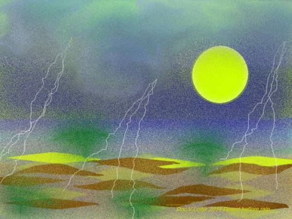 Sky Moon Clouds Lightning Desert Night Poster featuring the digital art Desert before rain by Dr Loifer Vladimir