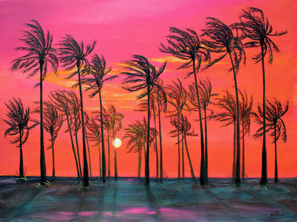 Landscape Painting Poster featuring the painting Desert Palm Trees at Sunset by Asha Carolyn Young