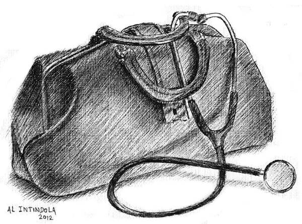 Medical Bag Poster featuring the drawing Doctors bag by Al Intindola