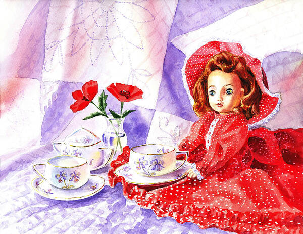 Doll Poster featuring the painting Doll At The Tea Party by Irina Sztukowski