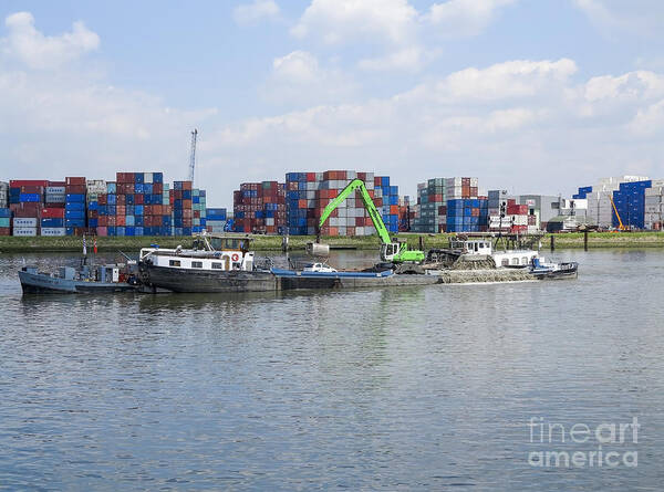 Boat Poster featuring the photograph Dredger in the port of rotterdam by Patricia Hofmeester