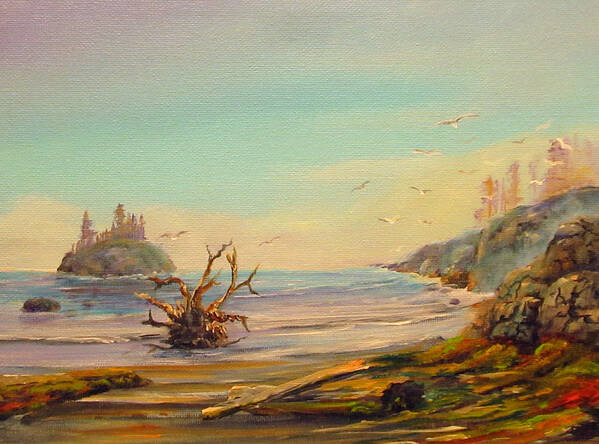 Landscape Poster featuring the painting Driftwood Beach by Wayne Enslow