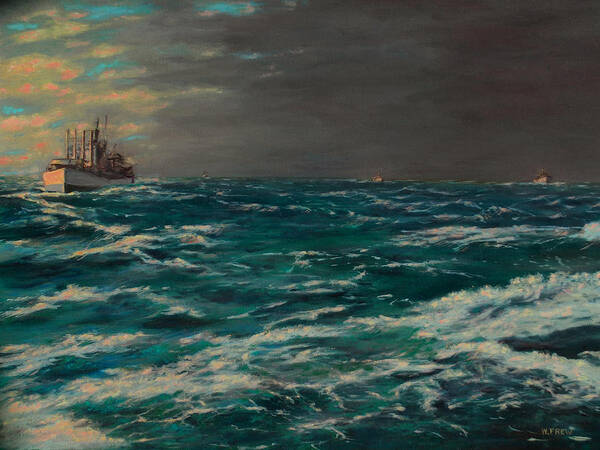 Convoy Poster featuring the painting Early Morning North Atlantic Convoy WW II by William Frew
