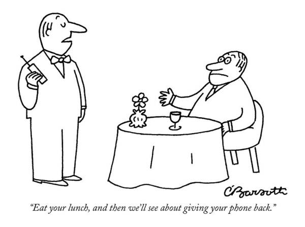 Telephones - Portable Poster featuring the drawing Eat Your Lunch by Charles Barsotti