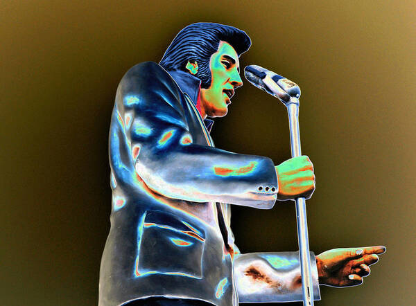 Horizontal Poster featuring the photograph Elvis Aaron Presley Statue Profile Solarized USA by Sally Rockefeller