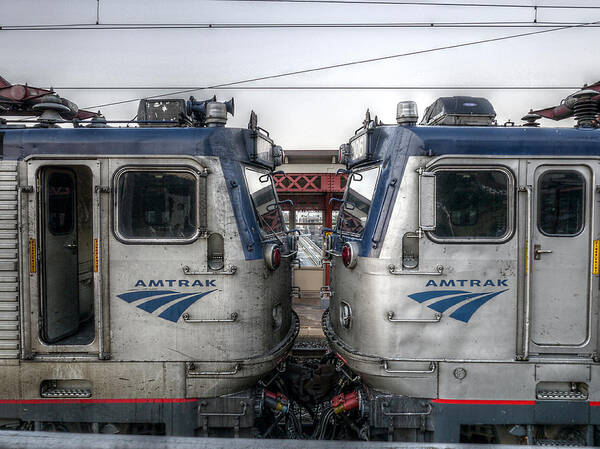 Amtrak Poster featuring the photograph Face to Face on Amtrak by Richard Reeve