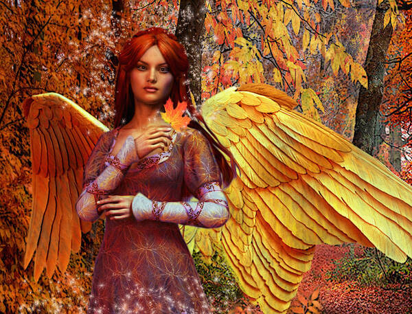 Angel Poster featuring the digital art Fall angel 3 by Suzanne Silvir