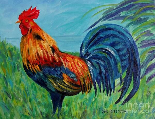 Rooster Poster featuring the painting Fancy Feathers by Julie Brugh Riffey