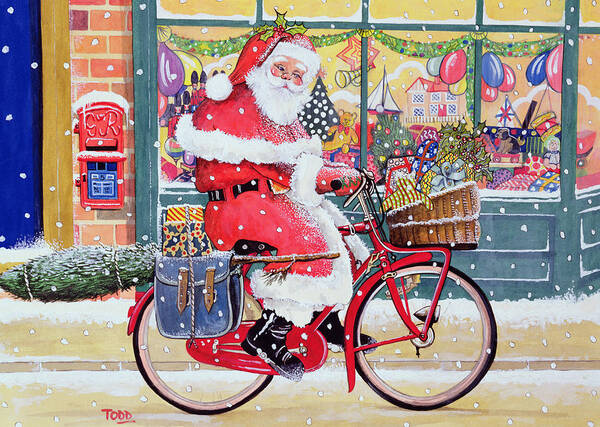 Santa Claus Poster featuring the photograph Father Christmas On A Bicycle Wc by Tony Todd