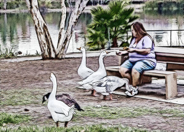 Goose Poster featuring the digital art Feeding the Geese by Photographic Art by Russel Ray Photos