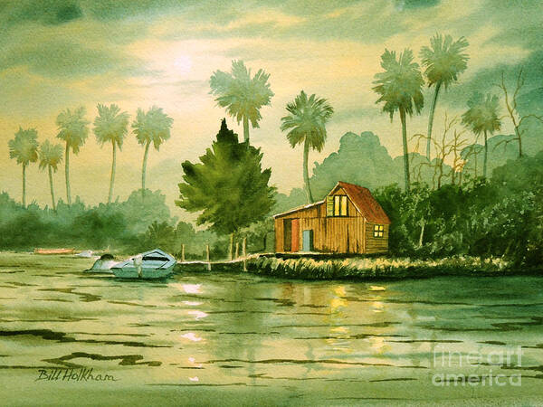 Aucilla River Florida Poster featuring the painting Fishing Cabin - Aucilla River by Bill Holkham
