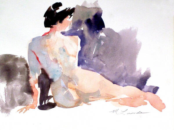 Watercolor Figure Poster featuring the painting Five Minute Nude by Mark Lunde