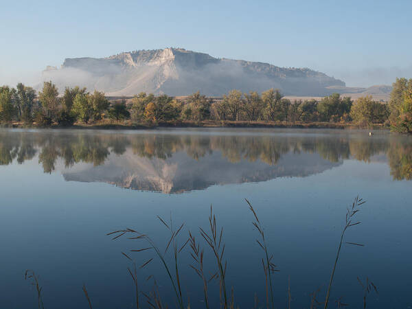 Scootsbluff Poster featuring the photograph Foggy Morning - ScottsBluff Monument by HW Kateley