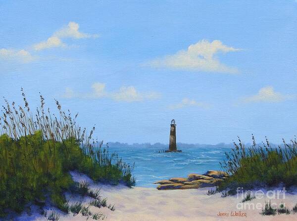 Landscape Poster featuring the painting Folly Beach Lighthouse by Jerry Walker