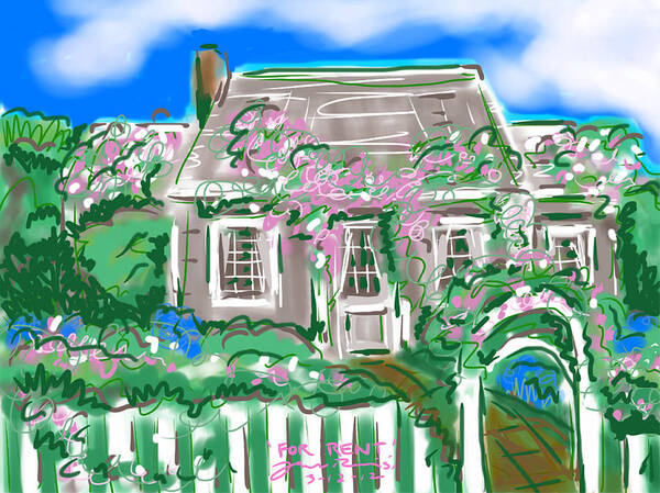 A Cape Cod Style Rose Covered Cottage. Poster featuring the painting For Rent by Jean Pacheco Ravinski