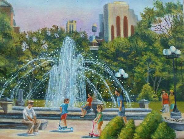 Fountain Poster featuring the painting Fountain at Washington Square Park New York by Madeline Lovallo