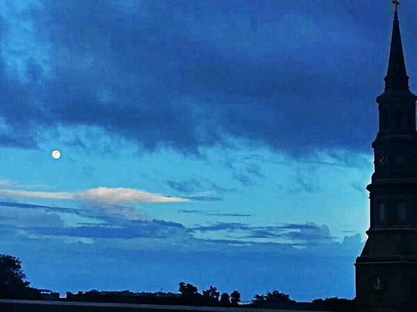 Moon Poster featuring the photograph Full Moon in the Holy City Optimized by Joetta Beauford