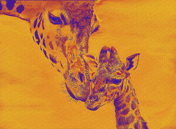 Giraffe Poster featuring the digital art Giraffe Love by Jane Schnetlage
