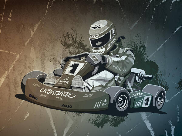 Kart Poster featuring the digital art Go-Kart Racing Grunge Monochrome by Frank Ramspott