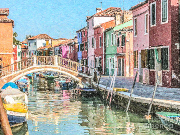 Burano Poster featuring the digital art Grand Canal Burano Venice by Liz Leyden