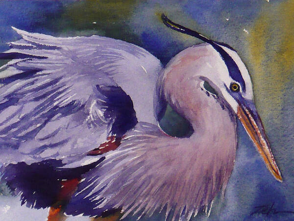Heron Print Poster featuring the painting Great Blue Heron by Janet Zeh