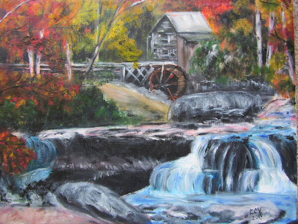 Falln Leaves Poster featuring the painting Grist Mill in West Virginia by Lucille Valentino