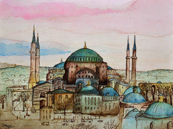 Hagia Poster featuring the painting Hagia Sophia by Rafay Zafer