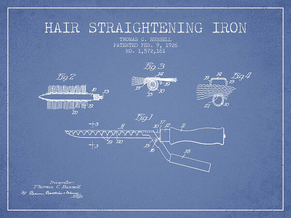 Hair Straightener Poster featuring the digital art Hair Straightening Iron Patent from 1926 - Light Blue by Aged Pixel