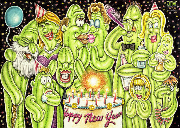 Cactus Town Poster featuring the painting Happy New Year by Cristophers Dream Artistry