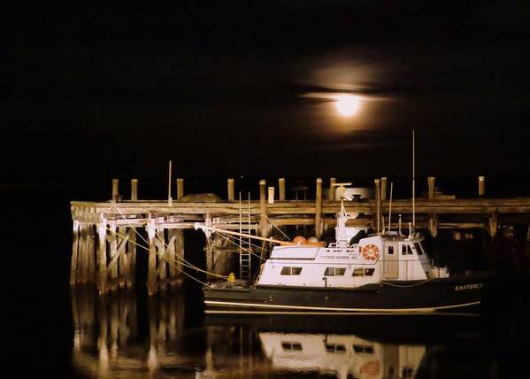 Moonscape Poster featuring the photograph Harbor moon by Janice Drew
