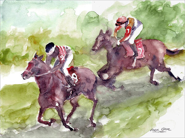 Horse Poster featuring the painting Horse racing by Faruk Koksal