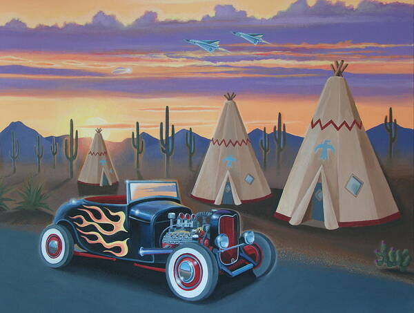 Hot Rod Poster featuring the painting Hot Rod at the Wigwams by Stuart Swartz