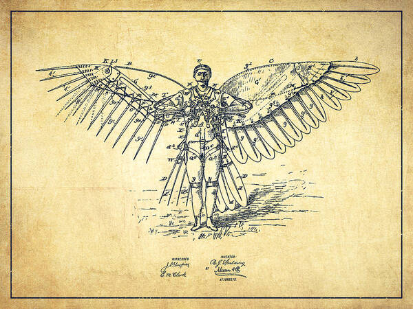 Icarus Poster featuring the digital art Icarus Flying machine Patent Drawing-Vintage by Aged Pixel