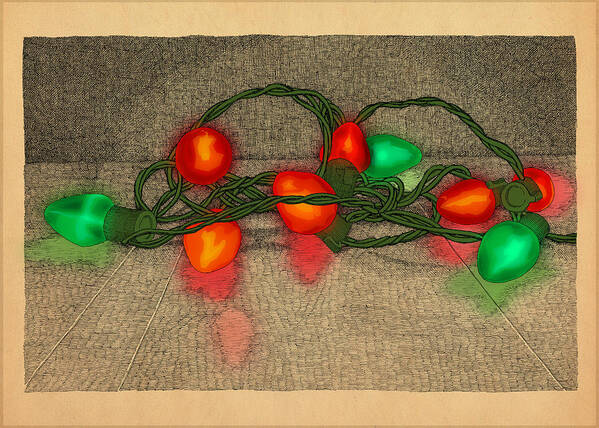 Lights Red Green Holiday Christmas Poster featuring the drawing Illumination Variation #5 by Meg Shearer